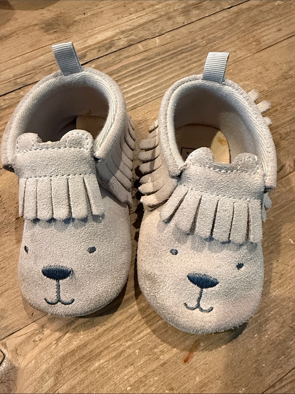 Baby GAP Light Gray Suede Bear Moccasins with Fringe